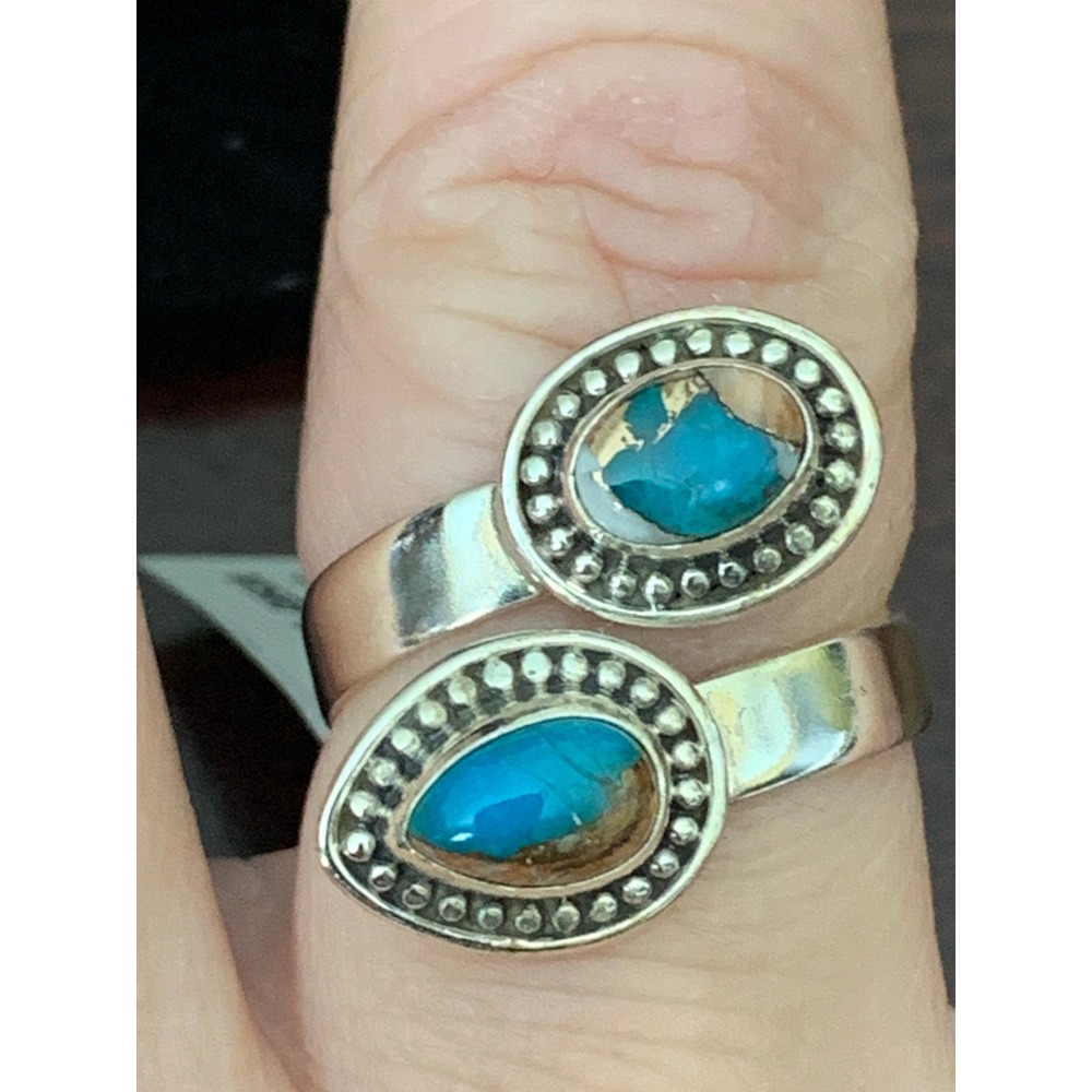 925 Sterling Silver Spiny Oyster Turquoise Adjustable Bypass Ring Southwestern